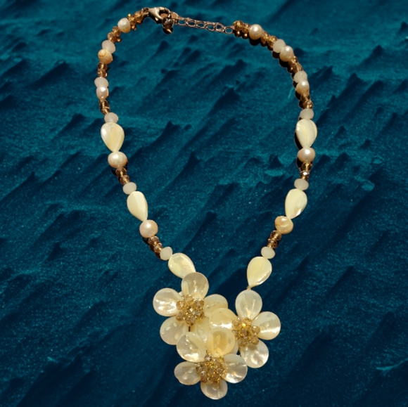 Mother Of Pearl Citrine Crystal Milky Quartz Sterling Silver Necklace Earrings - Picture 5 of 7